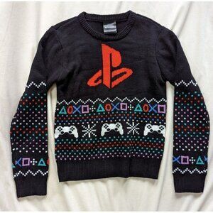 PlayStation Sony Black Knit Crewneck Sweater Dualshock PS2 Men's Small